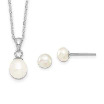 Sterlingsilber Rhodiniert 6-7mm Weiß Fwc Perle Ohrring/necklace Set