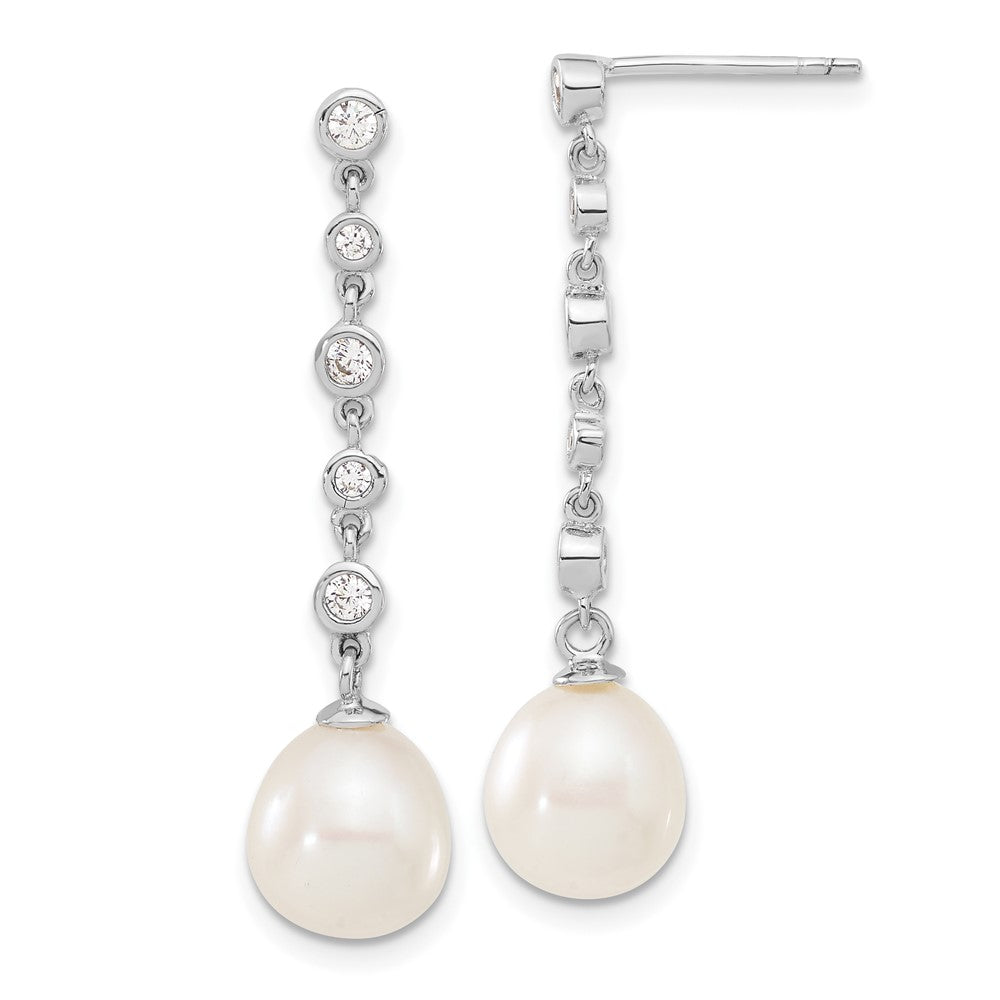 Sterlingsilber Rhodiniert 8-9mm Fwc Perle Zirkonia Ohrring/necklace Set