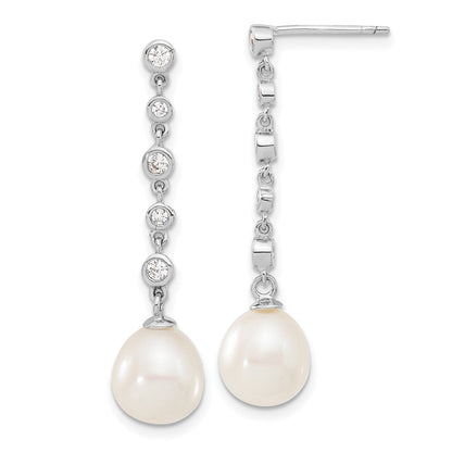 Sterlingsilber Rhodiniert 8-9mm Fwc Perle Zirkonia Ohrring/necklace Set