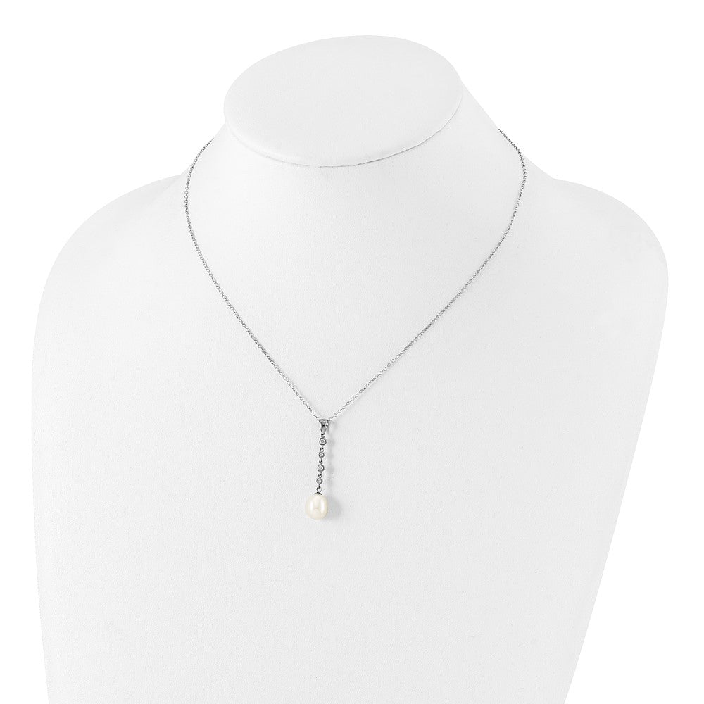 Sterlingsilber Rhodiniert 8-9mm Fwc Perle Zirkonia Ohrring/necklace Set