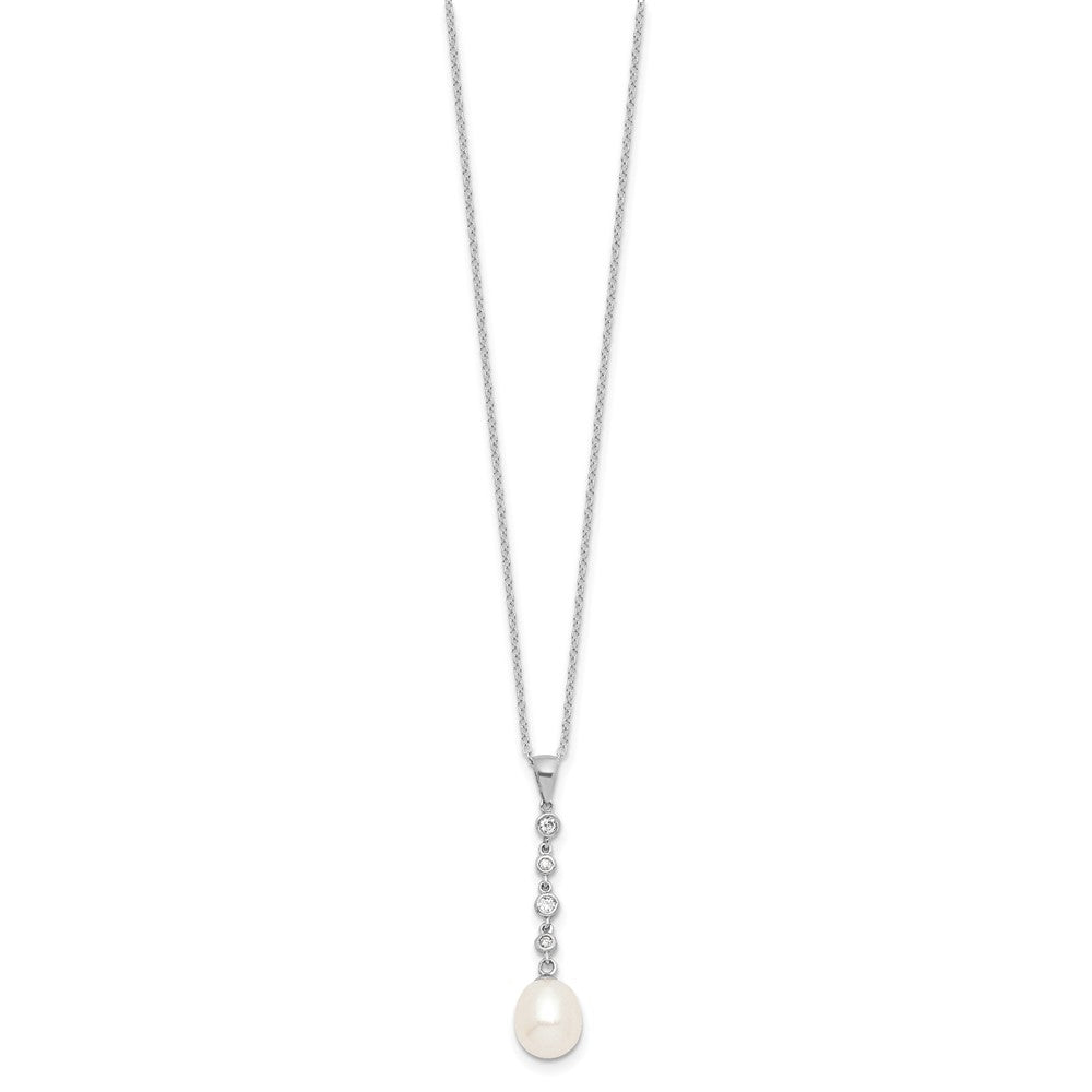 Sterlingsilber Rhodiniert 8-9mm Fwc Perle Zirkonia Ohrring/necklace Set