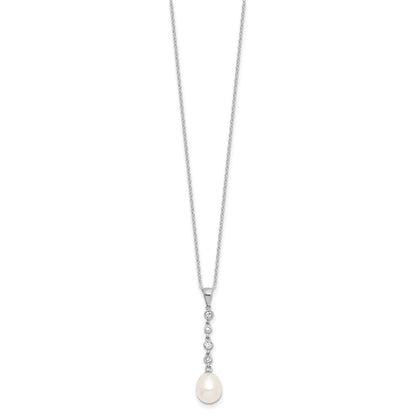 Sterlingsilber Rhodiniert 8-9mm Fwc Perle Zirkonia Ohrring/necklace Set