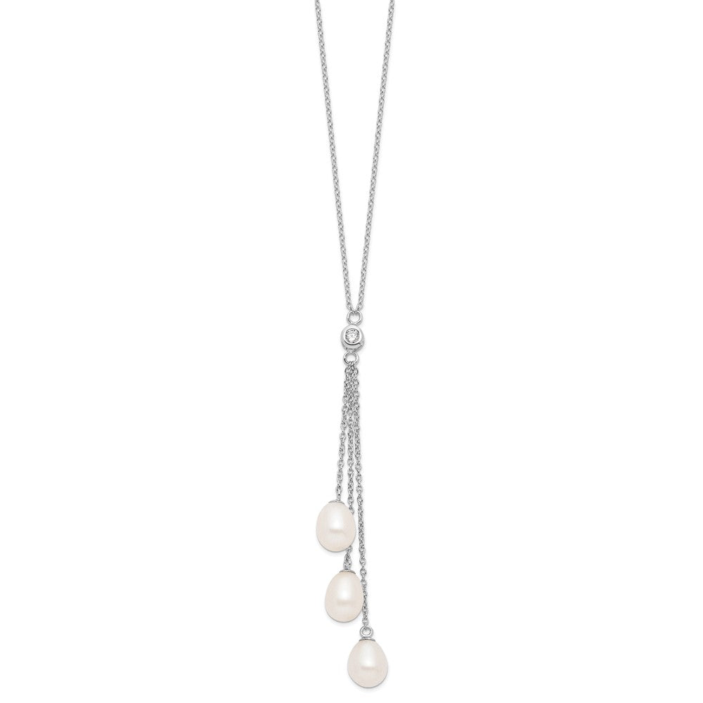Sterlingsilber Rhodiniert 7-8mm Weiß Fwc Perle Zirkonia Tropfen Halskette