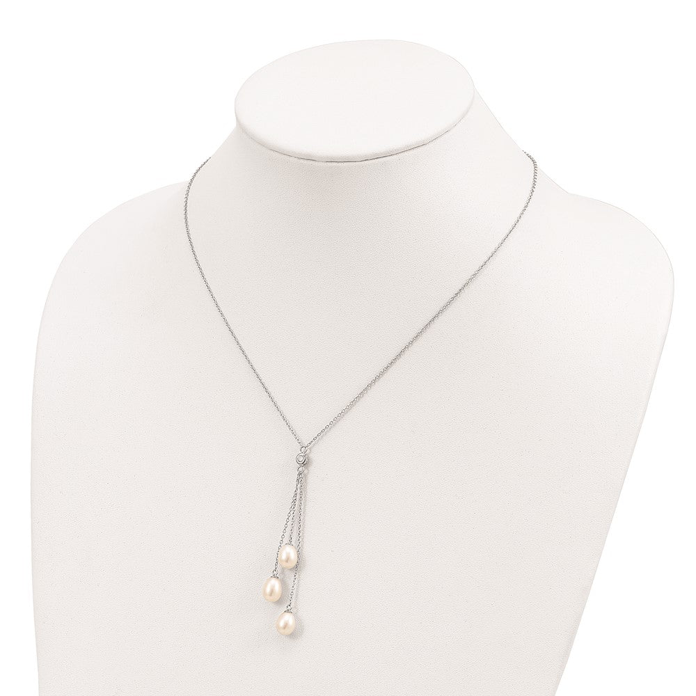 Sterlingsilber Rhodiniert 7-8mm Weiß Fwc Perle Zirkonia Tropfen Halskette
