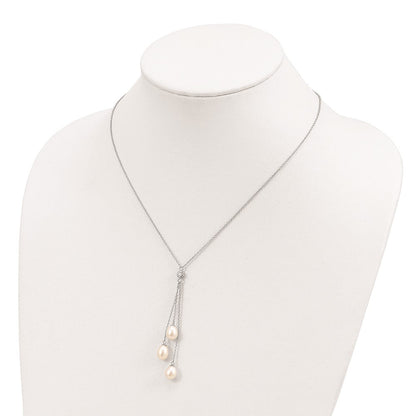 Sterlingsilber Rhodiniert 7-8mm Weiß Fwc Perle Zirkonia Tropfen Halskette