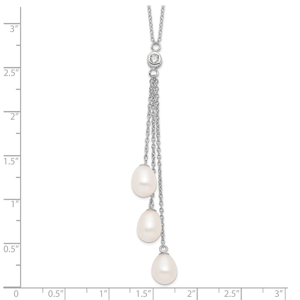 Sterlingsilber Rhodiniert 7-8mm Weiß Fwc Perle Zirkonia Tropfen Halskette