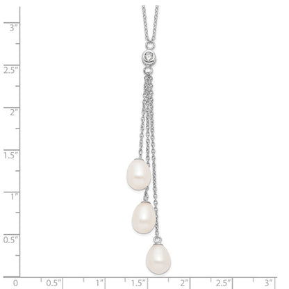 Sterlingsilber Rhodiniert 7-8mm Weiß Fwc Perle Zirkonia Tropfen Halskette