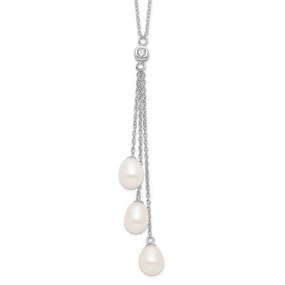 Sterlingsilber Rhodiniert 7-8mm Weiß Fwc Perle Zirkonia Tropfen Halskette