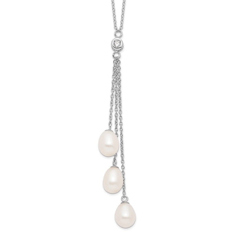 Sterlingsilber Rhodiniert 7-8mm Weiß Fwc Perle Zirkonia Tropfen Halskette