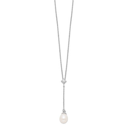 Sterlingsilber Rhodiniert 8-9mm Weiß Fwc Perle Zirkonia Tropfen Halskette