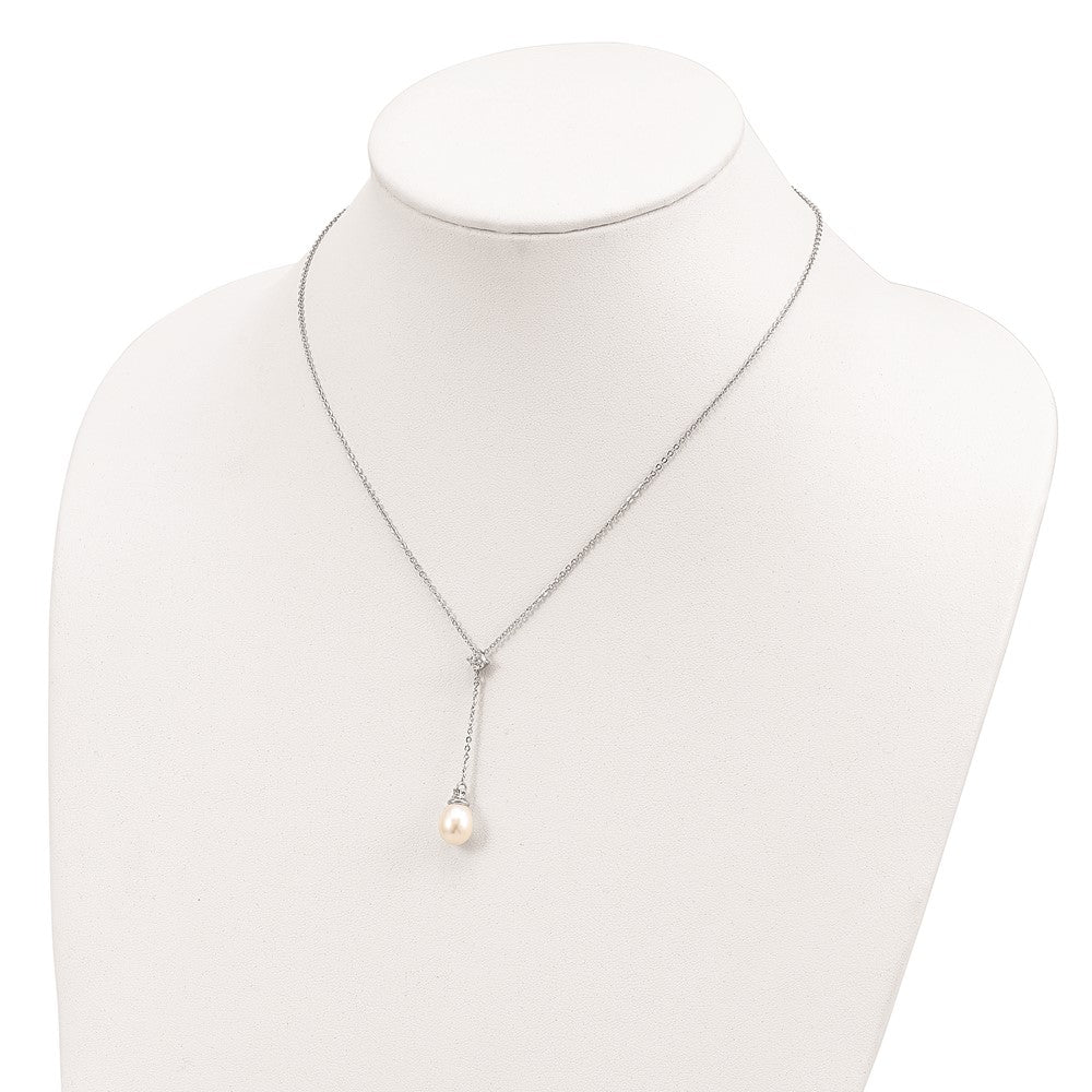 Sterlingsilber Rhodiniert 8-9mm Weiß Fwc Perle Zirkonia Tropfen Halskette