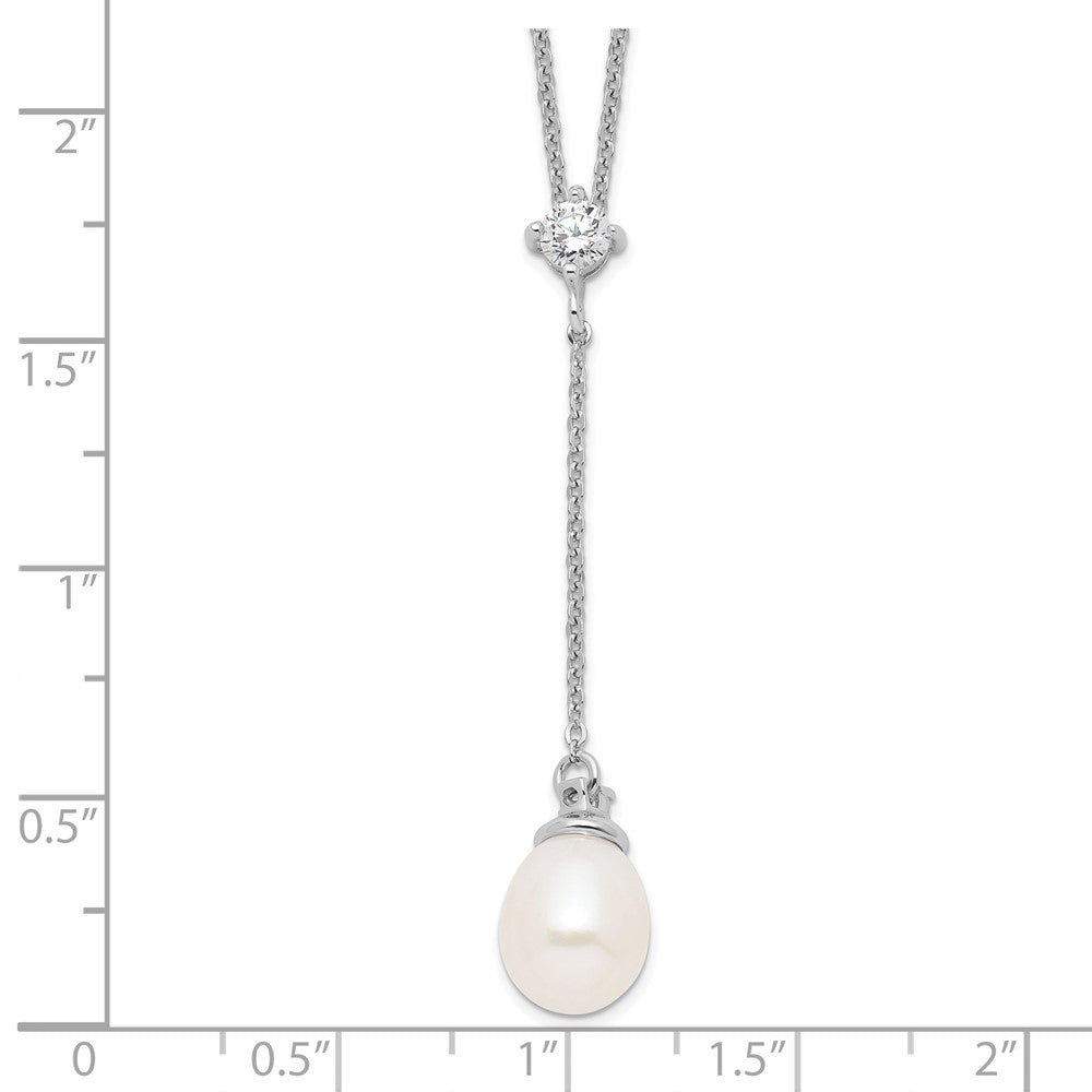 Sterlingsilber Rhodiniert 8-9mm Weiß Fwc Perle Zirkonia Tropfen Halskette