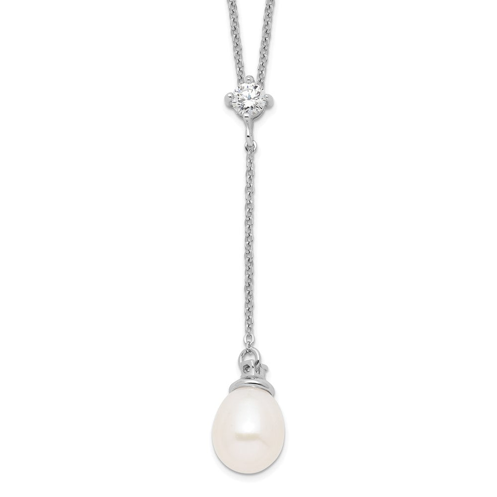 Sterlingsilber Rhodiniert 8-9mm Weiß Fwc Perle Zirkonia Tropfen Halskette