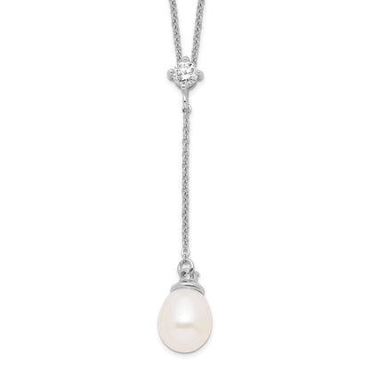 Sterlingsilber Rhodiniert 8-9mm Weiß Fwc Perle Zirkonia Tropfen Halskette