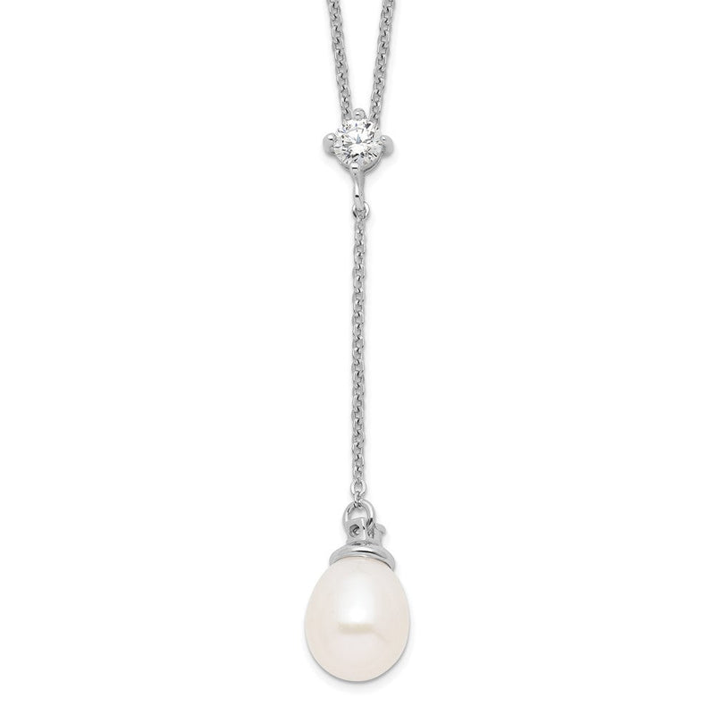 Sterlingsilber Rhodiniert 8-9mm Weiß Fwc Perle Zirkonia Tropfen Halskette
