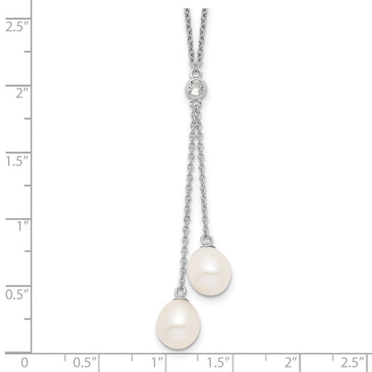 Sterlingsilber Rhodiniert 8-9mm Weiß Rice Fwc Perle Zirkonia Hängend Halskette