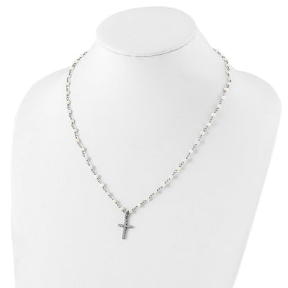 Sterlingsilber Rhodiniert 4-5mm Weiß Fwc Perle Zirkonia Kreuz Halskette