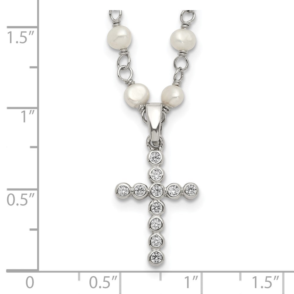 Sterlingsilber Rhodiniert 4-5mm Weiß Fwc Perle Zirkonia Kreuz Halskette