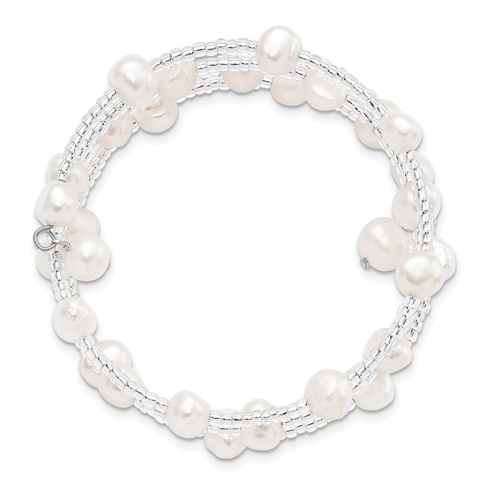 Mode 7-8mm Weiß Baroque Süßwasser Zuchtperle und Glas Gekugelt Wickel Armband