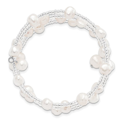 Mode 7-8mm Weiß Baroque Süßwasser Zuchtperle und Glas Gekugelt Wickel Armband