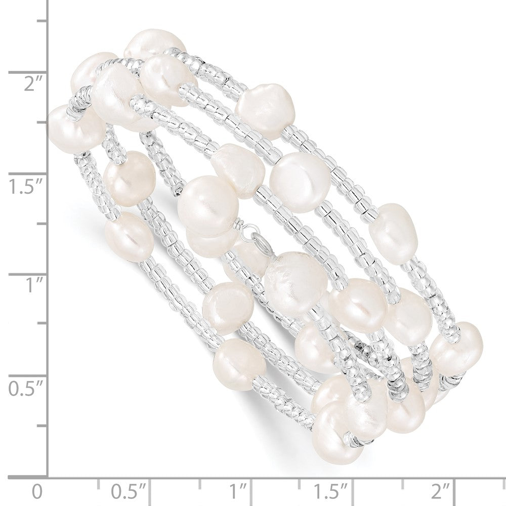 Mode 7-8mm Weiß Baroque Süßwasser Zuchtperle und Glas Gekugelt Wickel Armband
