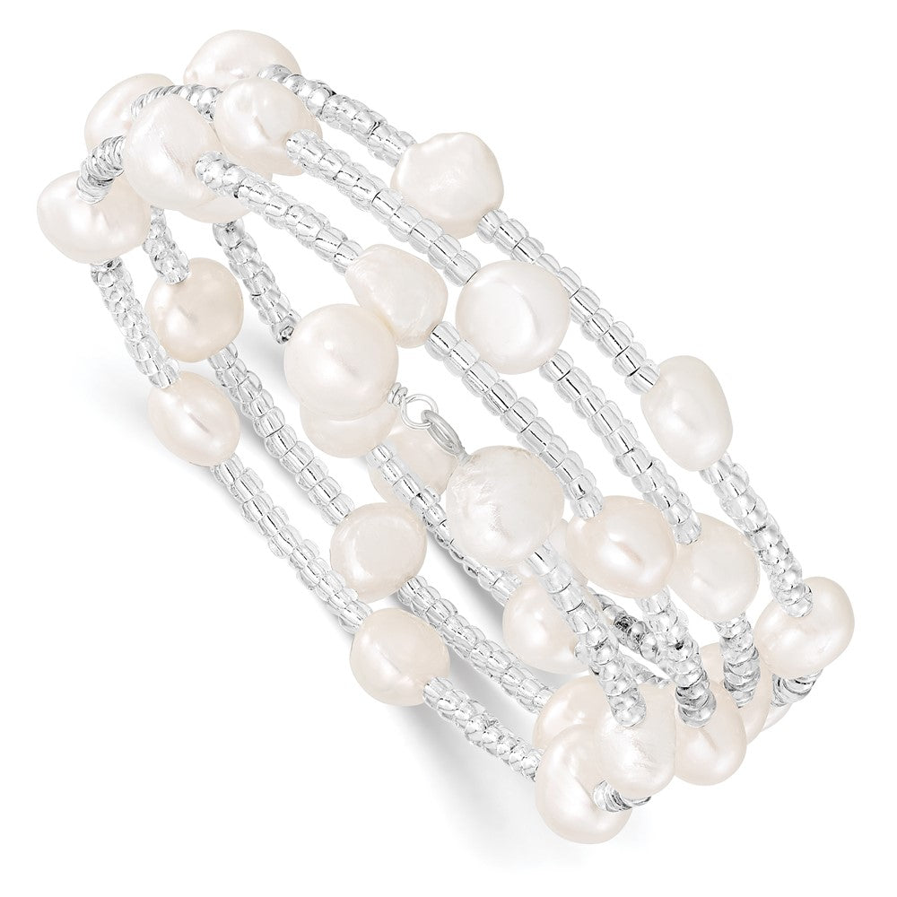 Mode 7-8mm Weiß Baroque Süßwasser Zuchtperle und Glas Gekugelt Wickel Armband