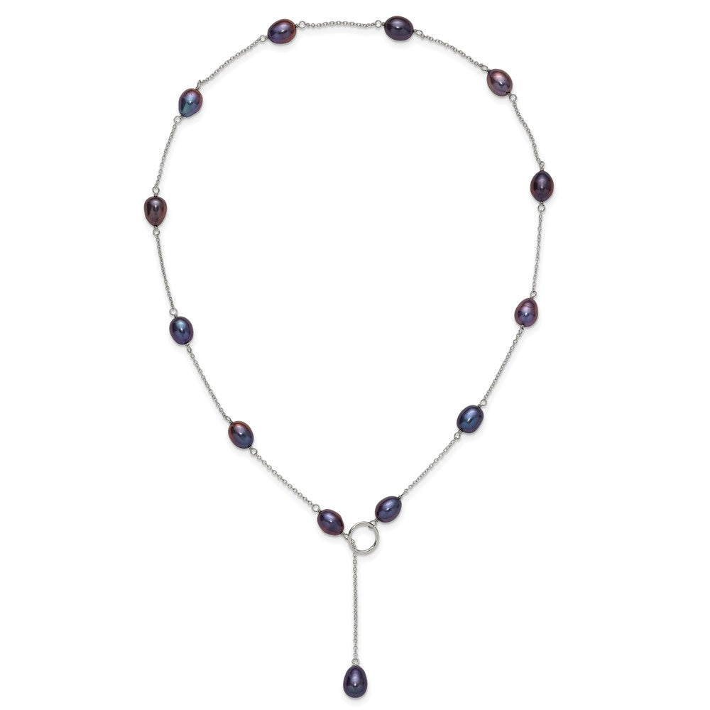 Sterlingsilber Rhodiniert 7-8mm Schwarz Fwc Perle Adj Halskette