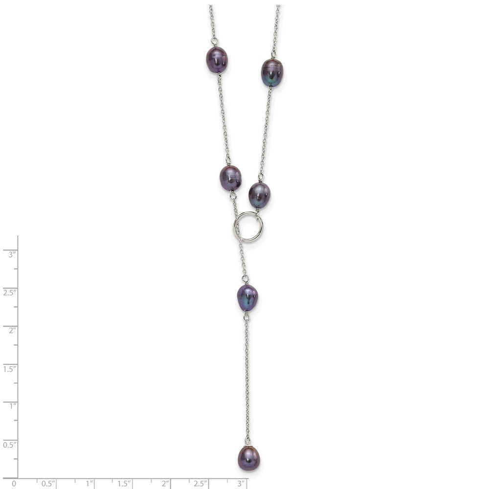 Sterlingsilber Rhodiniert 7-8mm Schwarz Fwc Perle Adj Halskette