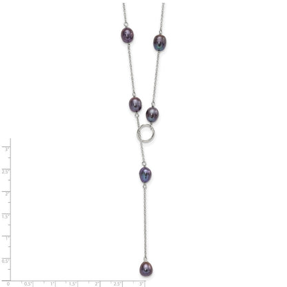 Sterlingsilber Rhodiniert 7-8mm Schwarz Fwc Perle Adj Halskette
