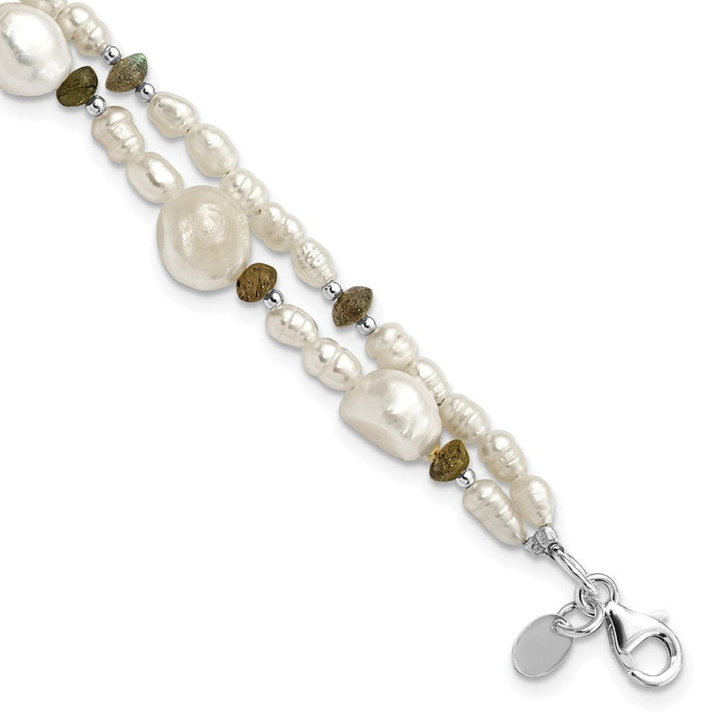 8 Zoll Sterlingsilber Labradorite & Süßwasser Zuchtperle 2-strand mit 1 Zoll Verlängerung. Armband