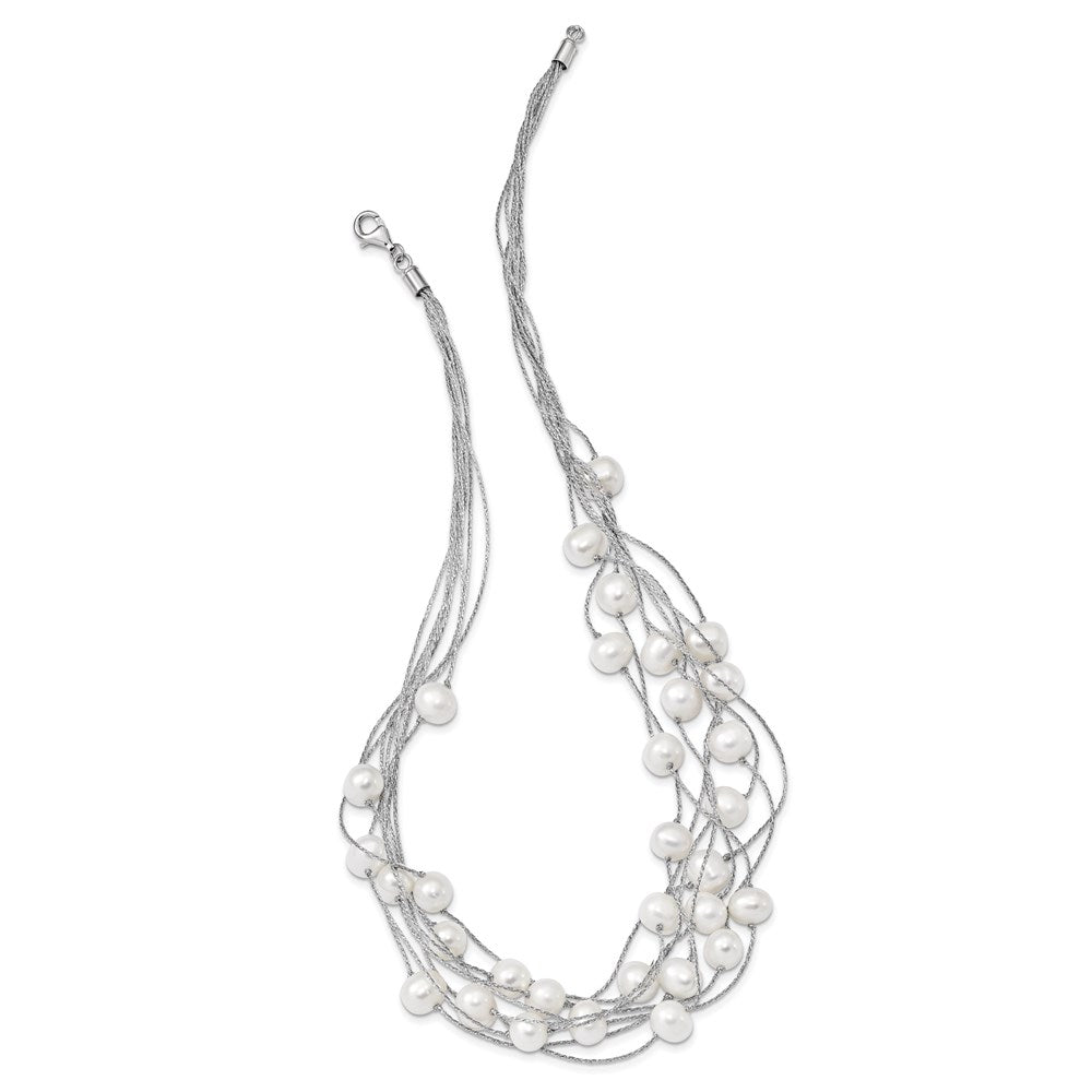 Sterlingsilber Rhodiniert 8-10mm Weiß Fwc Perle Multi-strand Halskette