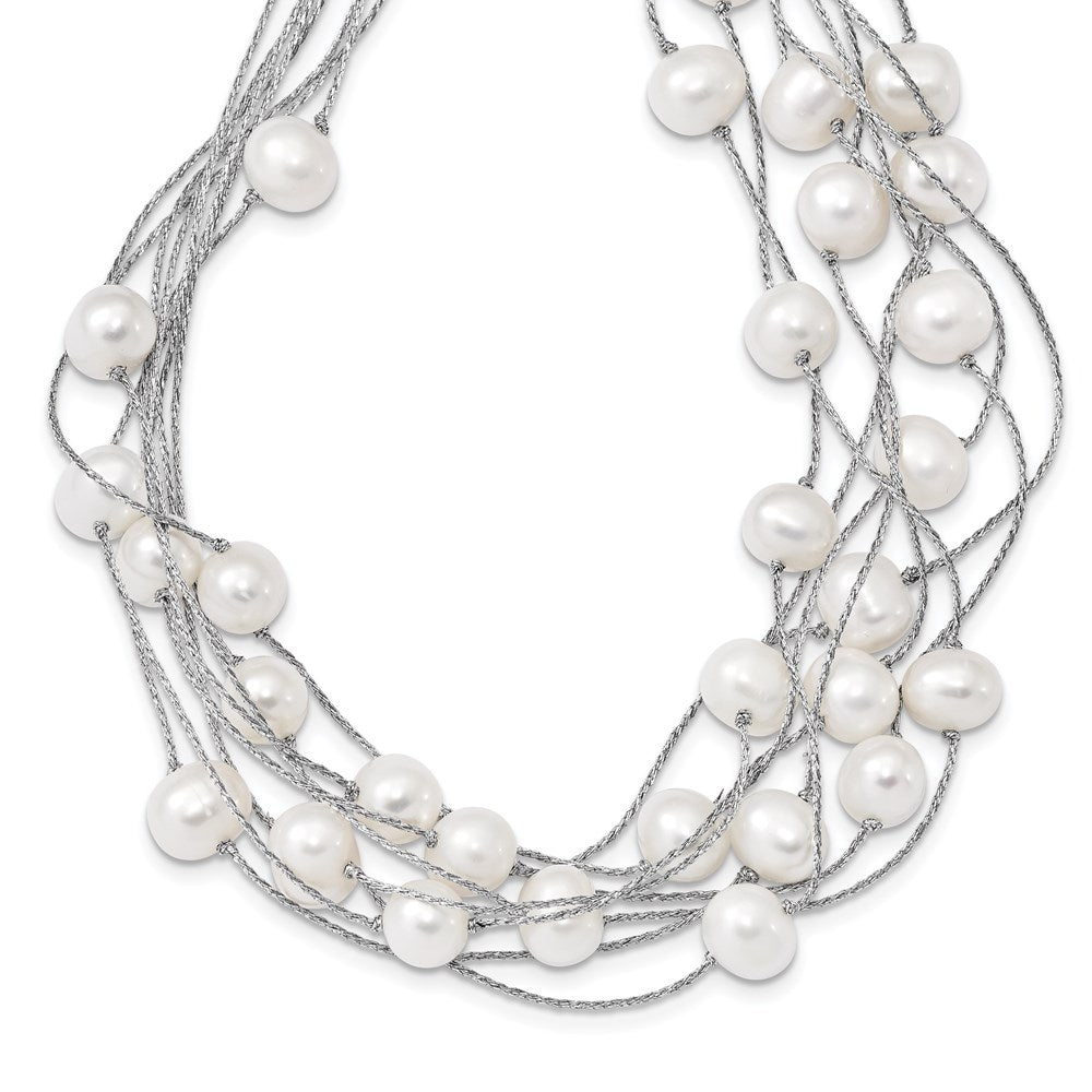 Sterlingsilber Rhodiniert 8-10mm Weiß Fwc Perle Multi-strand Halskette