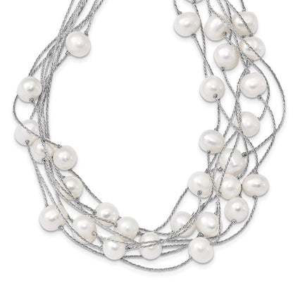 Sterlingsilber Rhodiniert 8-10mm Weiß Fwc Perle Multi-strand Halskette