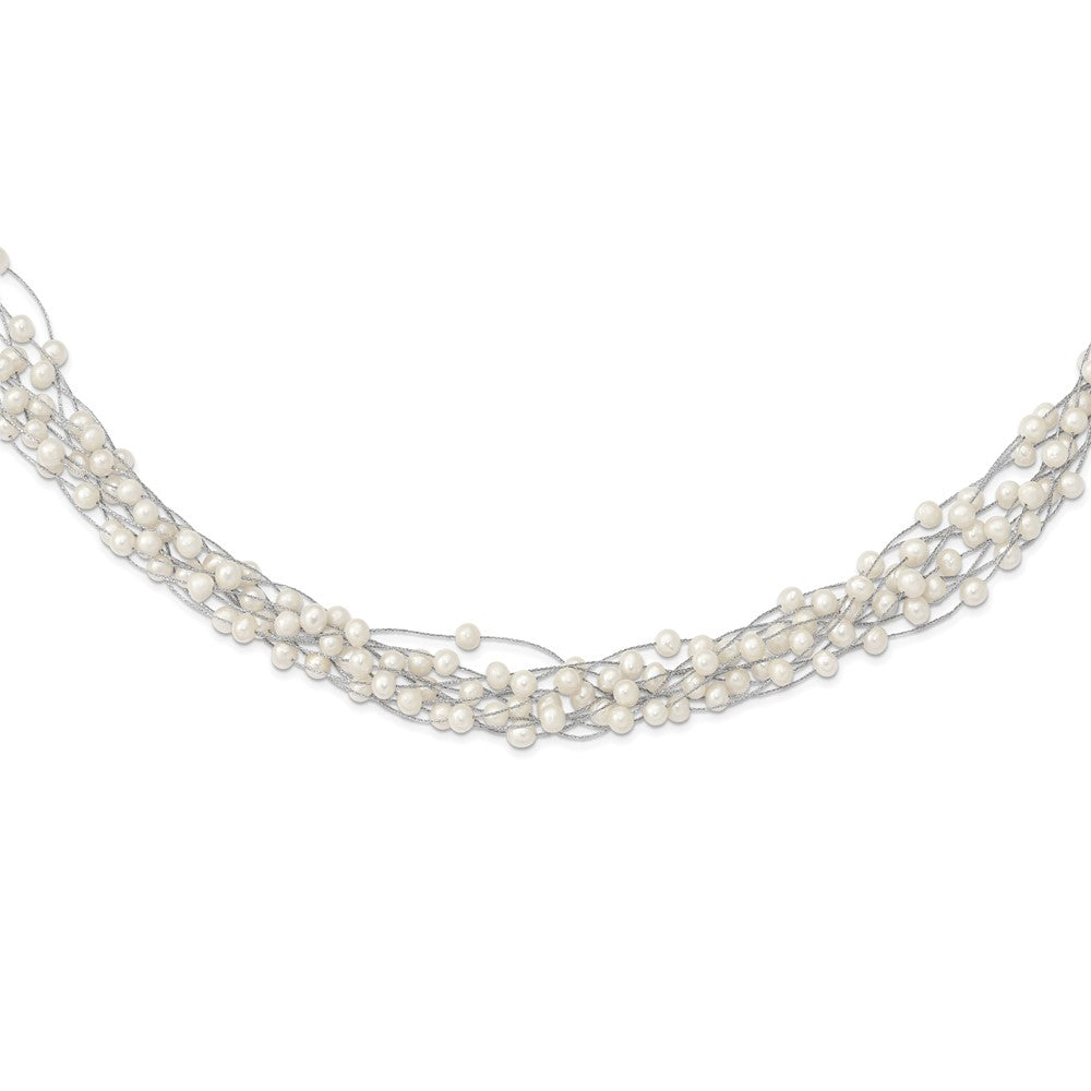 Sterlingsilber Rhodiniert 6-8mm Weiß Fwc Perle Multi-strand Halskette