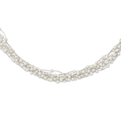 Sterlingsilber Rhodiniert 6-8mm Weiß Fwc Perle Multi-strand Halskette