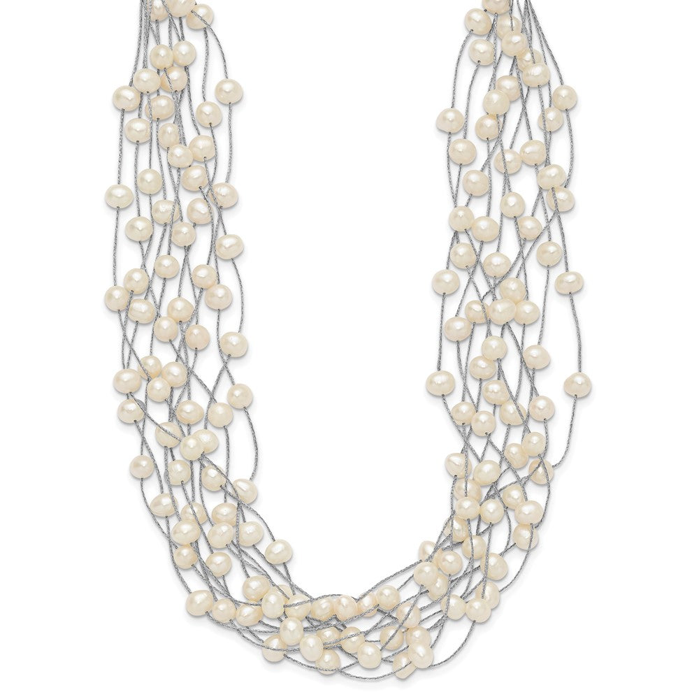 Sterlingsilber Rhodiniert 6-8mm Weiß Fwc Perle Multi-strand Halskette