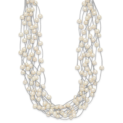 Sterlingsilber Rhodiniert 6-8mm Weiß Fwc Perle Multi-strand Halskette