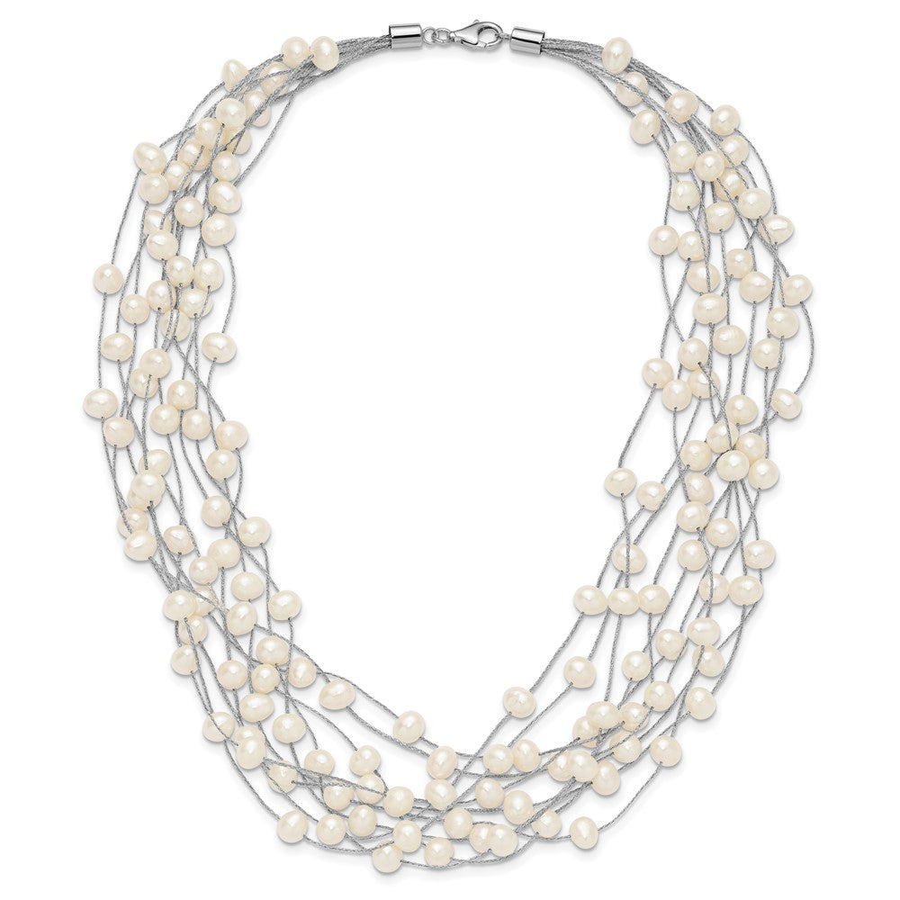 Sterlingsilber Rhodiniert 6-8mm Weiß Fwc Perle Multi-strand Halskette