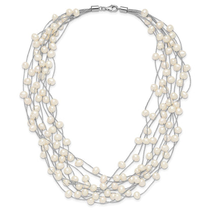 Sterlingsilber Rhodiniert 6-8mm Weiß Fwc Perle Multi-strand Halskette