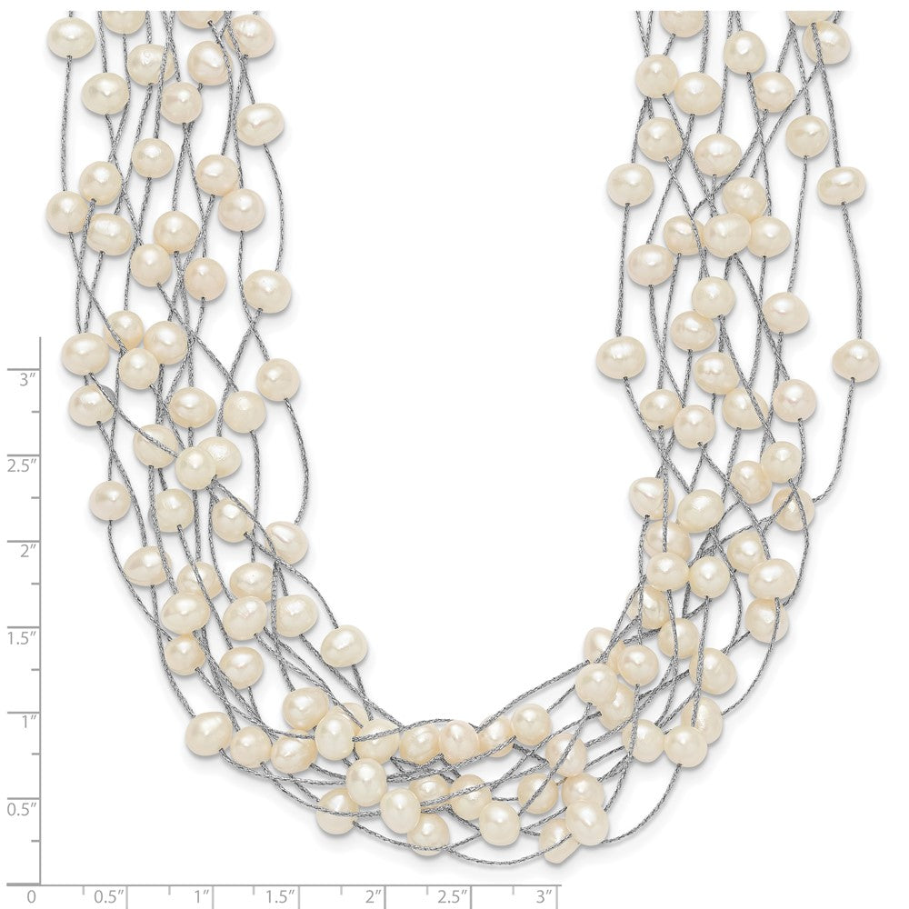 Sterlingsilber Rhodiniert 6-8mm Weiß Fwc Perle Multi-strand Halskette