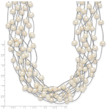 Sterlingsilber Rhodiniert 6-8mm Weiß Fwc Perle Multi-strand Halskette