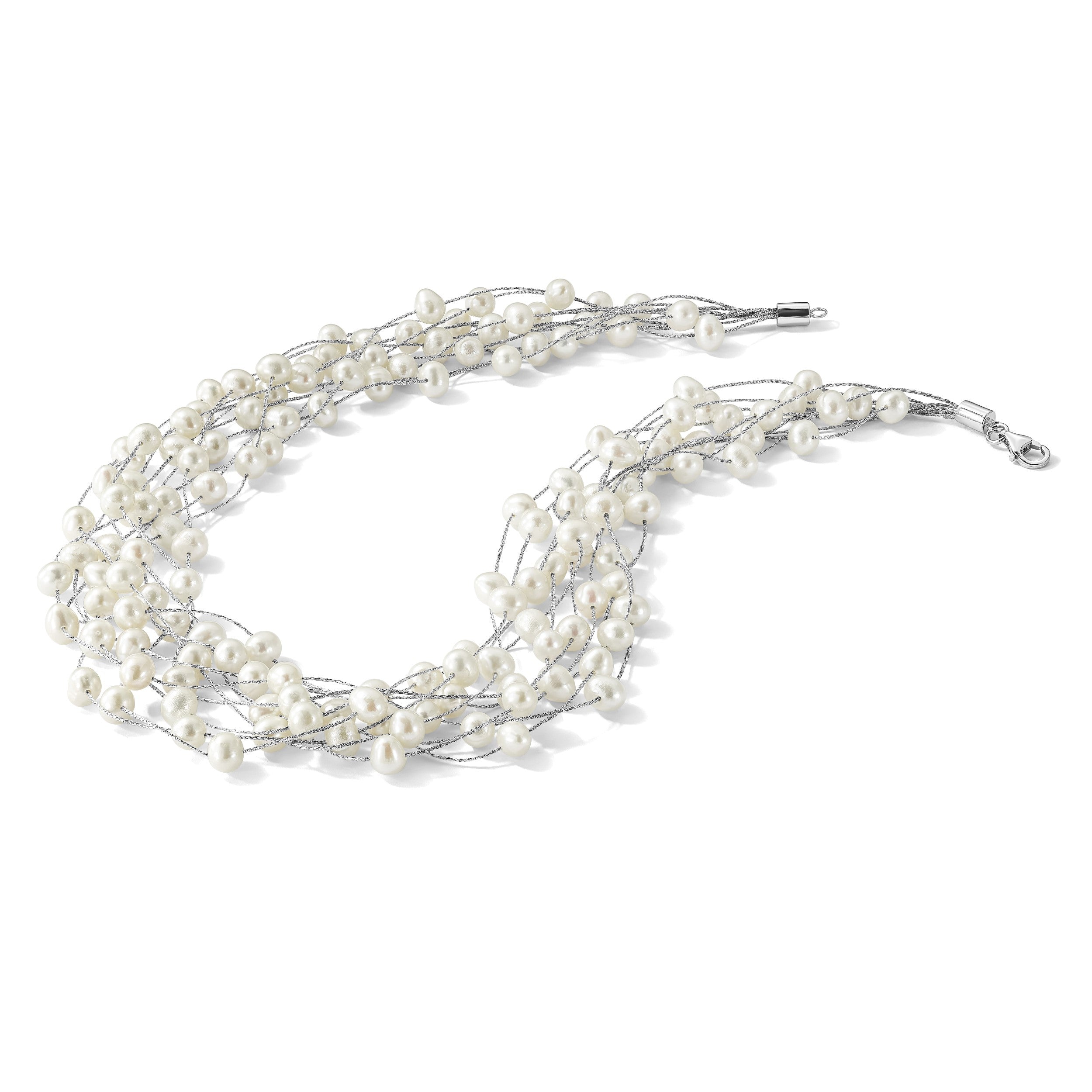 Sterlingsilber Rhodiniert 6-8mm Weiß Fwc Perle Multi-strand Halskette