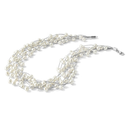 Sterlingsilber Rhodiniert 6-8mm Weiß Fwc Perle Multi-strand Halskette
