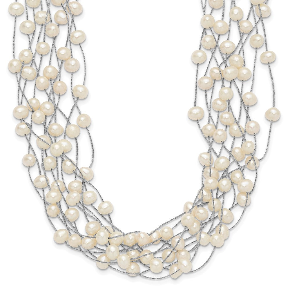 Sterlingsilber Rhodiniert 6-8mm Weiß Fwc Perle Multi-strand Halskette