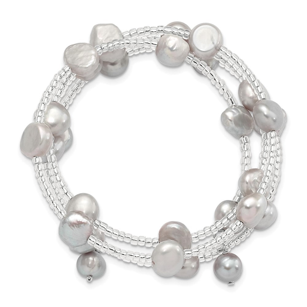 Mode 8-9mm Grau Baroque Süßwasser Zuchtperle und Glas Gekugelt Wickel Armband