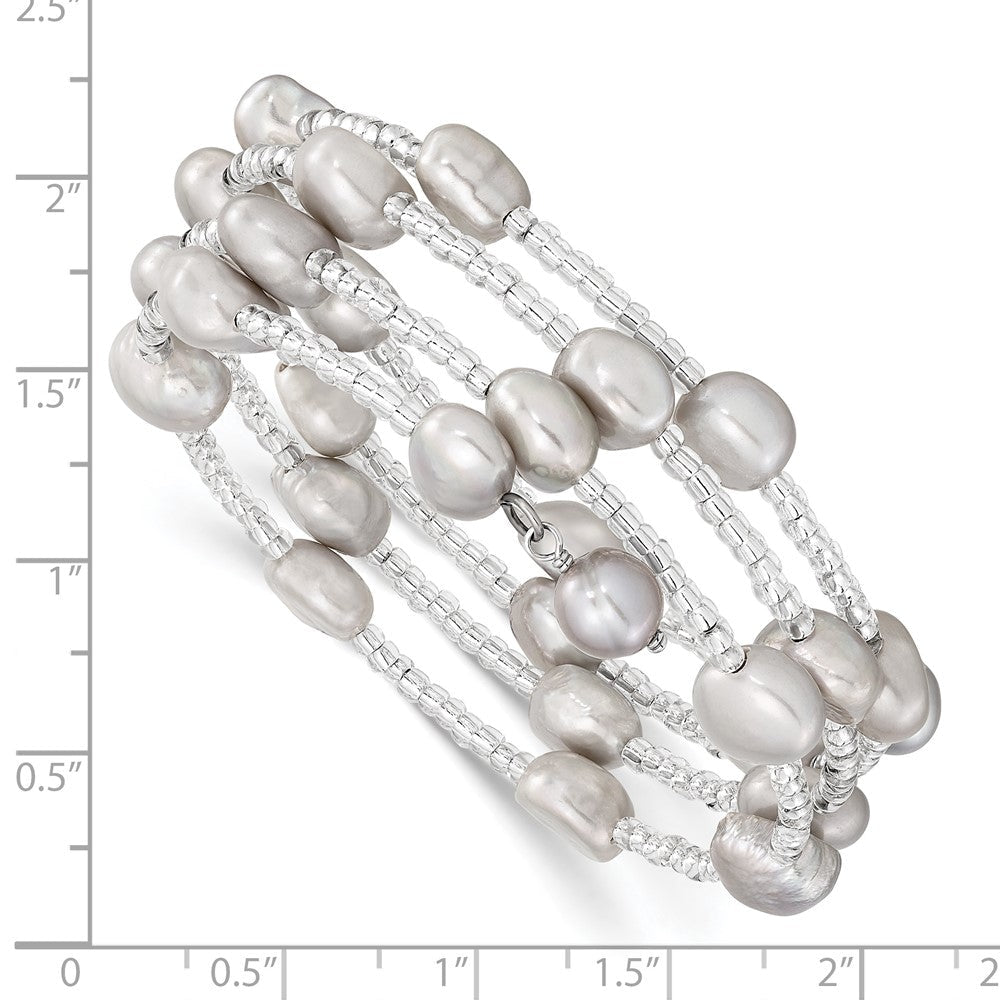 Mode 8-9mm Grau Baroque Süßwasser Zuchtperle und Glas Gekugelt Wickel Armband