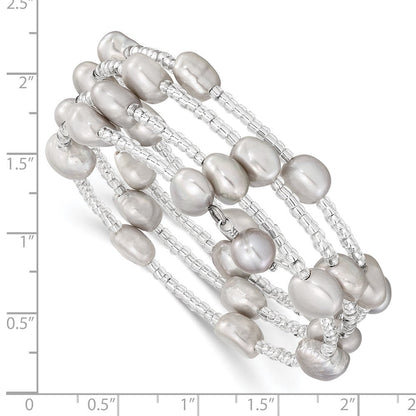 Mode 8-9mm Grau Baroque Süßwasser Zuchtperle und Glas Gekugelt Wickel Armband
