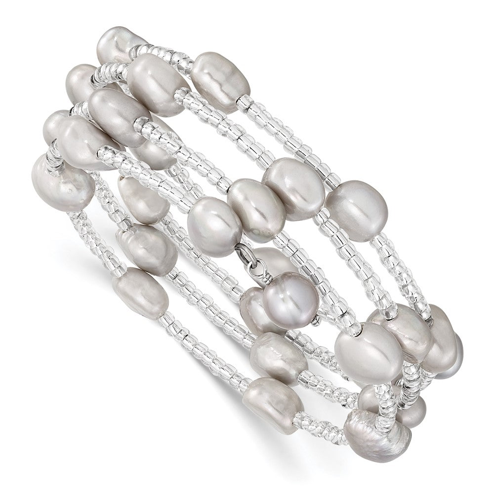 Mode 8-9mm Grau Baroque Süßwasser Zuchtperle und Glas Gekugelt Wickel Armband