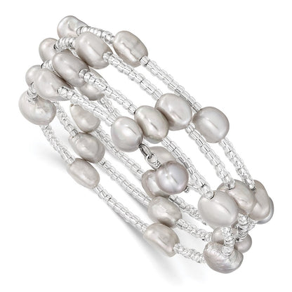Mode 8-9mm Grau Baroque Süßwasser Zuchtperle und Glas Gekugelt Wickel Armband