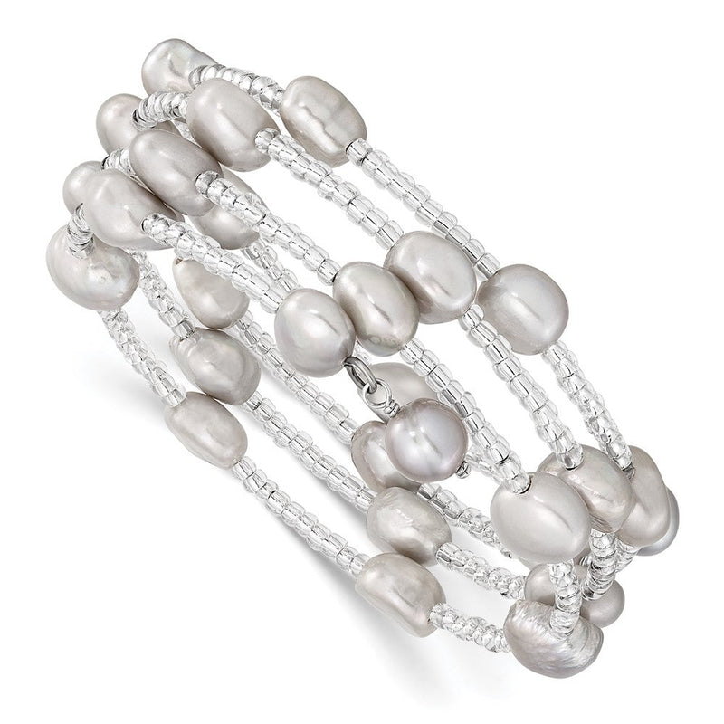 Mode 8-9mm Grau Baroque Süßwasser Zuchtperle und Glas Gekugelt Wickel Armband